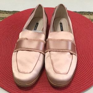 EUC. ZARA Satin Penny Loafer Shoes Slip On Low Heel